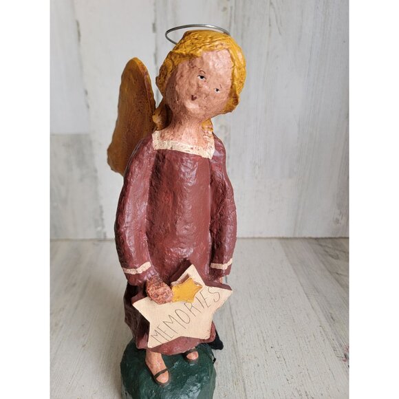 Folk art angel cherub statue primitive memories star religious Xmas figure decor - Picture 3 of 9